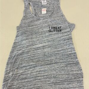 PINK Victoria's Secret Heather Gray Racerback Tank with 'I Sweat Glitter' Text